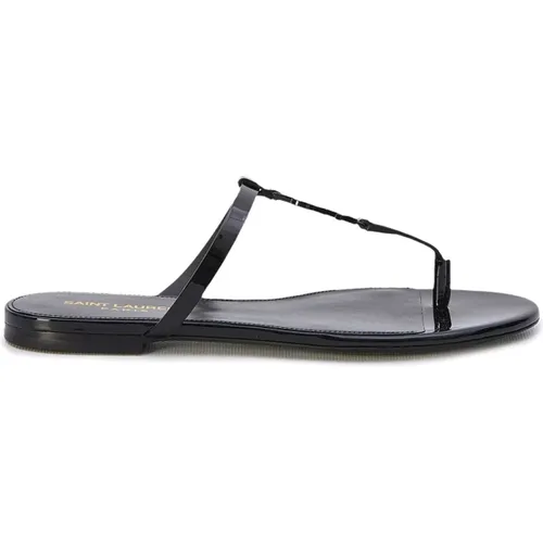 Leather Flat Sandals , female, Sizes: 3 UK - Saint Laurent - Modalova