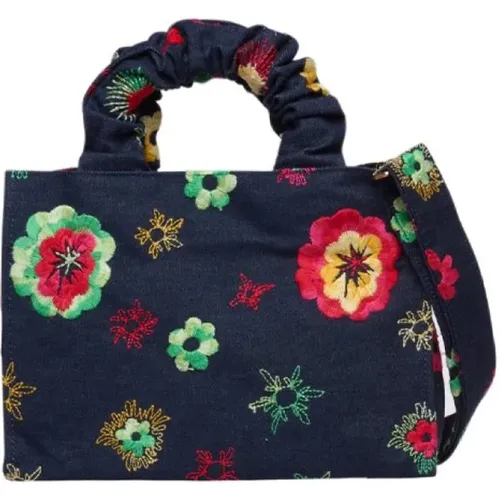 Cosmopolitan Denim Handbag with Floral Embroidery , female, Sizes: ONE SIZE - La Milanesa - Modalova