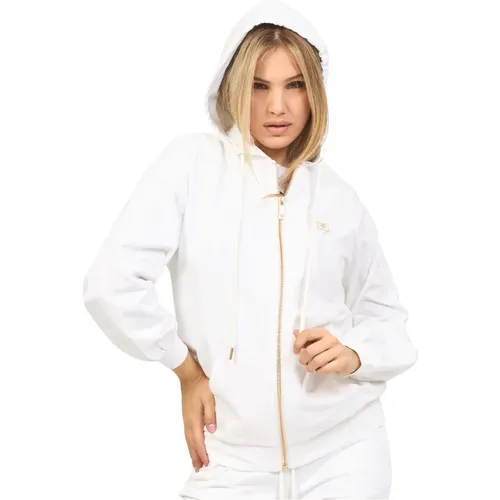 Weiße Baumwollpullover mit Reißverschluss und Kapuze , Damen, Größe: XS - Fracomina - Modalova