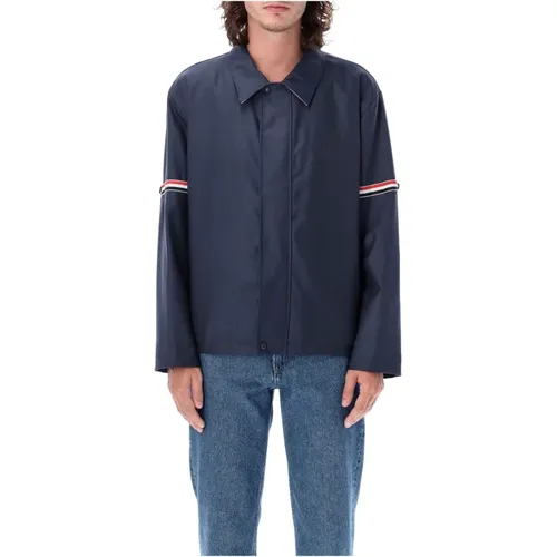 Relaxed Zip Front Jacket with GG Armband , male, Sizes: L, XL - Thom Browne - Modalova