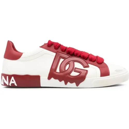 White Red Sneaker Calf , male, Sizes: 10 UK, 9 UK - Dolce & Gabbana - Modalova