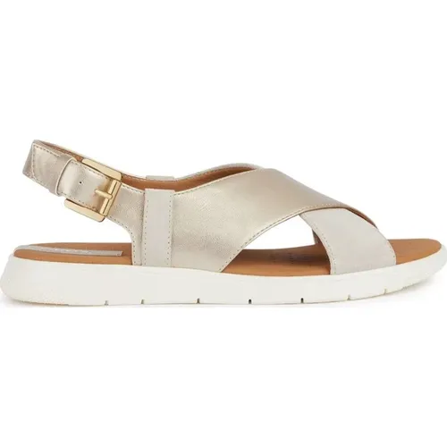 Gold Flat Sandals for Women , female, Sizes: 5 UK - Geox - Modalova