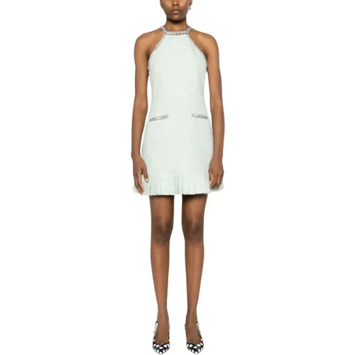 Aqua Tweed Bouclé Dress with Lamé and Crystal Details , female, Sizes: XS - Self Portrait - Modalova