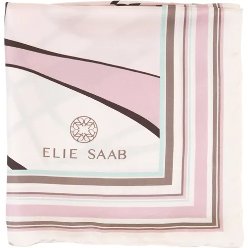 Silk Scarf Cream Pink Striped Motif , female, Sizes: ONE SIZE - Elie Saab - Modalova