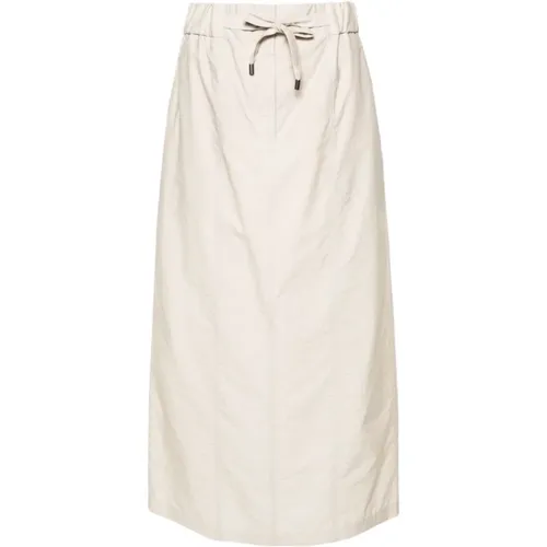 Technical Poplin Skirt with Elastic Waistband and Multiple Pockets , female, Sizes: XS - BRUNELLO CUCINELLI - Modalova