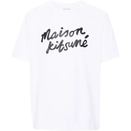 Logo Print Crew Neck T-shirt , Herren, Größe: XL - Maison Kitsuné - Modalova