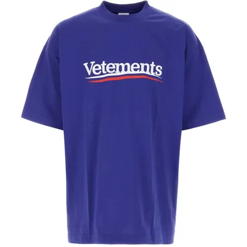 Stylisches Blaues Baumwoll-T-Shirt , Herren, Größe: L - Vetements - Modalova