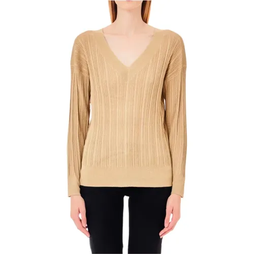 Golden V-Neck Lurex Sweater , female, Sizes: L - Liu Jo - Modalova