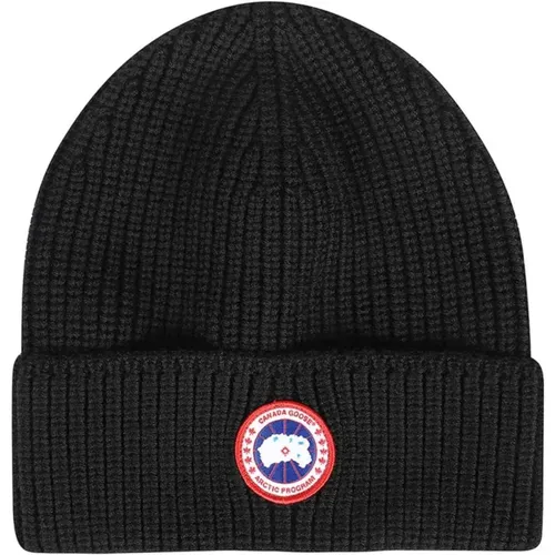 Gerippte Strickmütze aus Merinowolle mit Logopatch - Canada Goose - Modalova