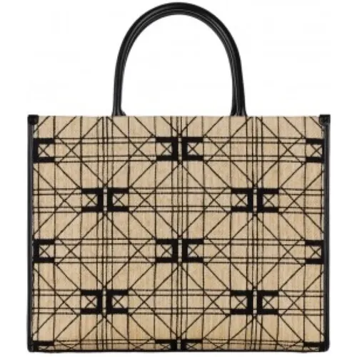 Jacquard Shopper Bag Beige/Black , female, Sizes: ONE SIZE - Elisabetta Franchi - Modalova