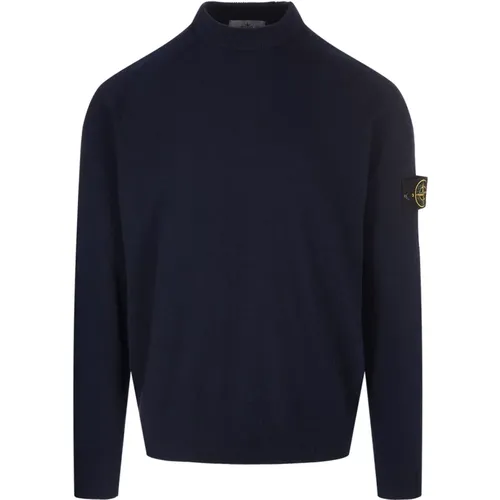 Blauer Wollstrick Rundhals Pullover - Stone Island - Modalova