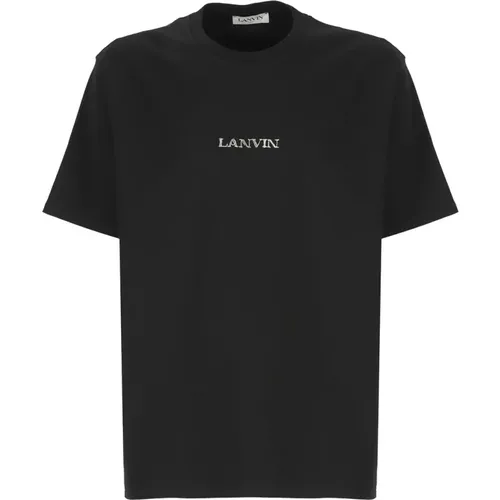 Schwarzes Baumwoll-T-Shirt mit gesticktem Logo , Herren, Größe: L - Lanvin - Modalova