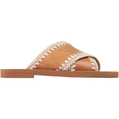 Gehäkelte Leder Sliders , Damen, Größe: 37 EU - Chloé - Modalova