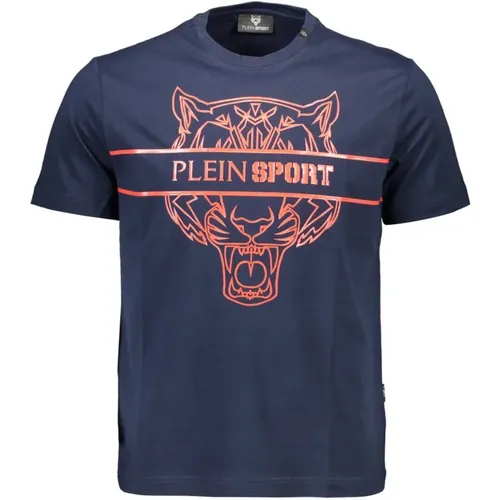 Blaues Baumwoll-T-Shirt mit Druck , Herren, Größe: L - Plein Sport - Modalova