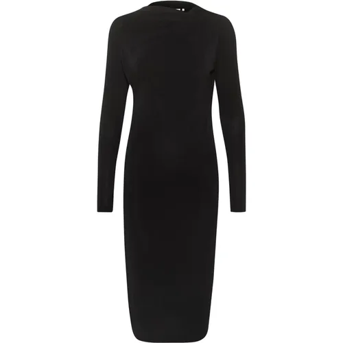 Schwarzes Tiefes Jersey-Kleid mit Drapiertem Ausschnitt , Damen, Größe: 2XL - Kaffe - Modalova