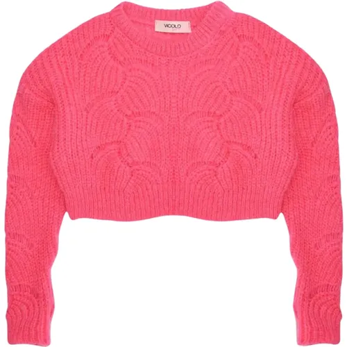 Fuchsia Strickpullover Cropped Langarm - ViCOLO - Modalova