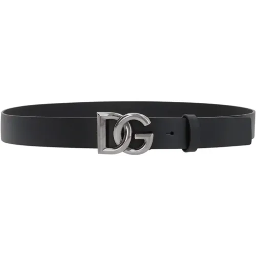 Schwarzer Ledergürtel mit Kreuzförmiger Metall-Logo-Schnalle , Herren, Größe: 90 CM - Dolce & Gabbana - Modalova
