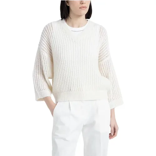 Alpaka-Woll-Lurex- und Pailletten-Rundhalsausschnitt-Pullover , Damen, Größe: XL - PESERICO - Modalova