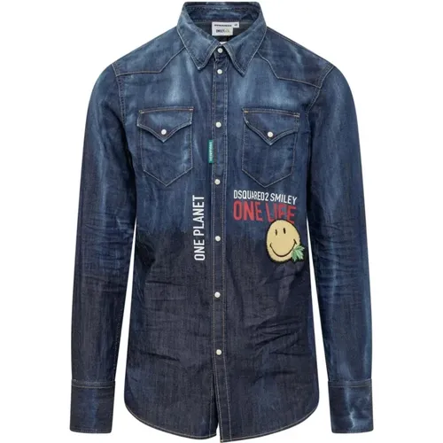 Smiley Denim Shirt for Men , male, Sizes: M, L - Dsquared2 - Modalova