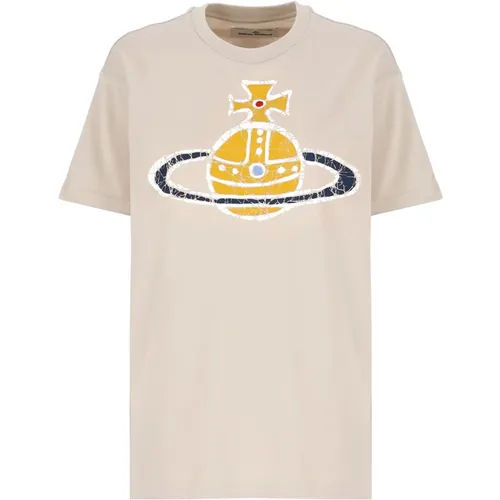Cotton T-shirt with Orb Print , female, Sizes: S, L - Vivienne Westwood - Modalova