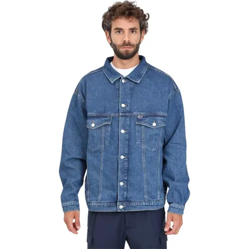 Blaue Denim Truckerjacke Oversize Fit , Herren, Größe: L - Tommy Jeans - Modalova