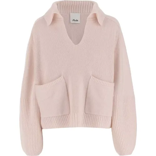 Weicher Cashmere V-Ausschnitt Pullover Rosa , Damen, Größe: S - allude - Modalova