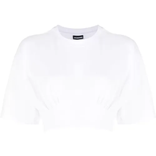 Weißes Drapiertes Detail Crew Neck T-shirt , Damen, Größe: XS - Jacquemus - Modalova