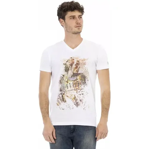 Elegantes V-Ausschnitt T-Shirt mit stilvollem Frontprint , Herren, Größe: M - Trussardi - Modalova