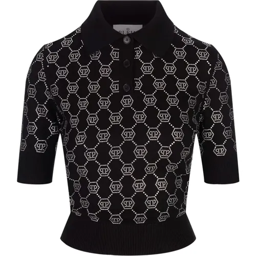 Rhinestone Monogram Polo Shirt , female, Sizes: S, M - Philipp Plein - Modalova