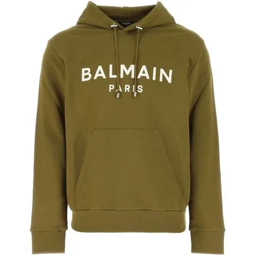 Stretch Cotton Olive Sweatshirt , male, Sizes: XL, 2XL, S, L - Balmain - Modalova