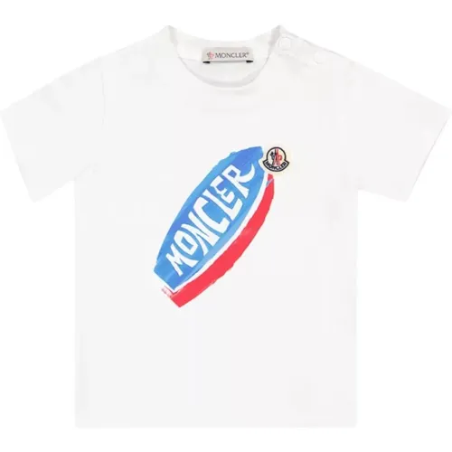 Weißes T-Shirt mit Logoaufdruck - Moncler - Modalova