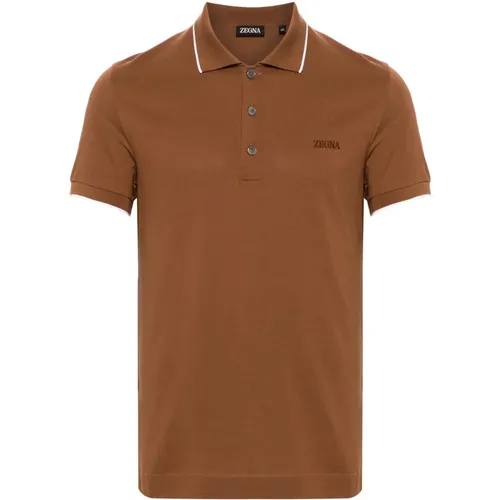 Braunes Gestricktes Poloshirt mit Details , Herren, Größe: M - Z Zegna - Modalova