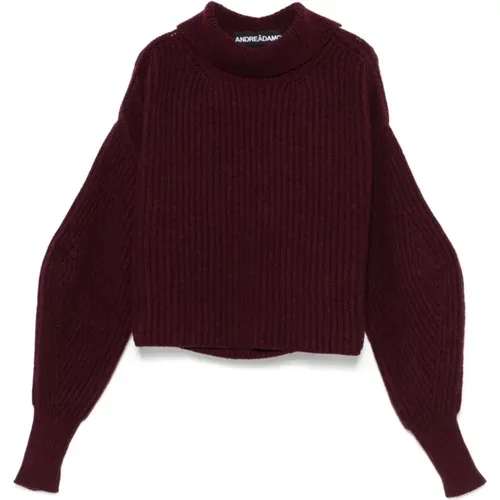 Bordeaux Rippstrickpullover , Damen, Größe: M - Andrea Adamo - Modalova