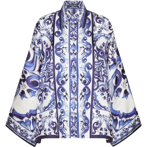 Majolica Print Batwing Sleeve Shirt , female, Sizes: S, M - Dolce & Gabbana - Modalova