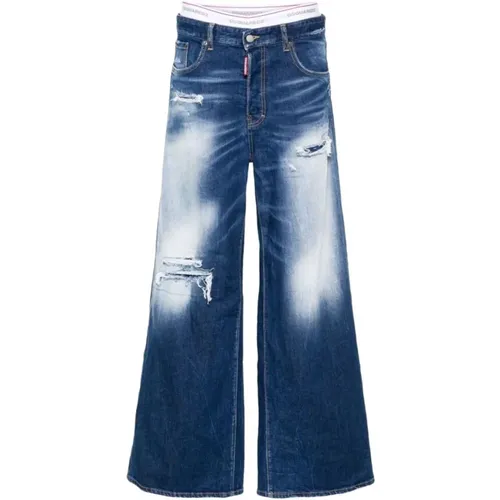 Indigo Blaue Ripped Jeans mit Kontrastnähten , Damen, Größe: 2XS - Dsquared2 - Modalova
