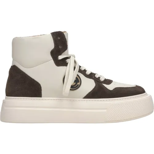 Damen -Braune High-Top Sneakers aus hochwertigem italienischem Echtleder und Velours , Damen, Größe: 38 EU - Estro - Modalova