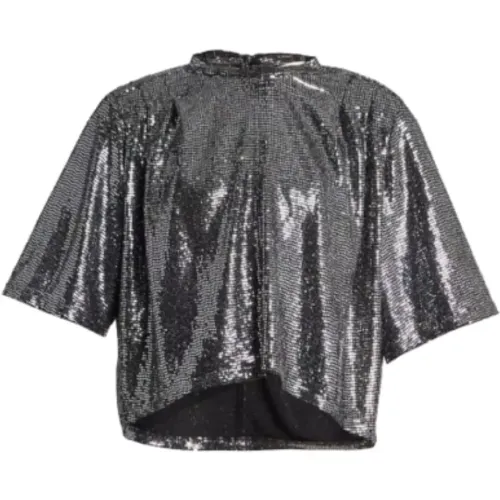 Silver High Neck Top with Short Sleeves and Button Closure , female, Sizes: XS - Isabel marant - Modalova