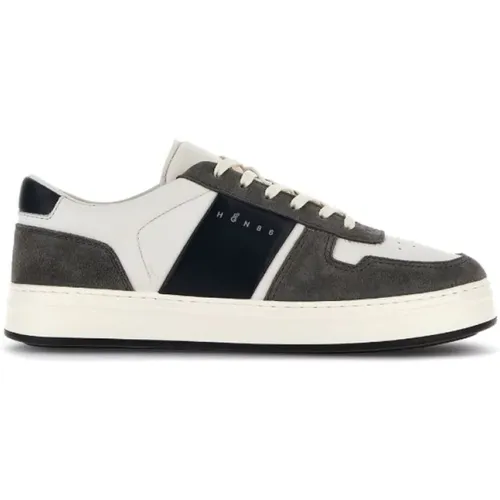 White Gray Sneaker with Navy Band , male, Sizes: 10 UK, 5 UK, 8 UK, 5 1/2 UK, 7 UK, 9 UK, 6 UK, 7 1/2 UK, 9 1/2 UK, 8 1/2 UK - Hogan - Modalova