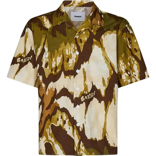 Camo Short-Sleeved Bowling Shirt , male, Sizes: M, XL, L, S - Bonsai - Modalova