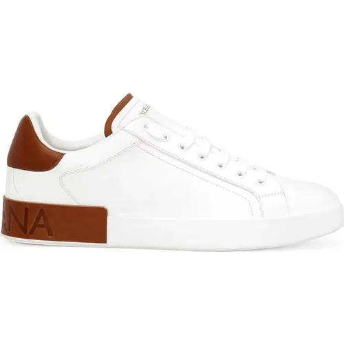 Niedriger Weißer Ledersneaker , Herren, Größe: 41 EU - Dolce & Gabbana - Modalova