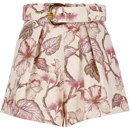 Floral Linen Shorts with Belt , female, Sizes: XS - Zimmermann - Modalova