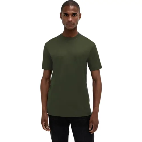 Grünes Glänzendes T-Shirt mit Rundhalsausschnitt - Valenza - Modalova
