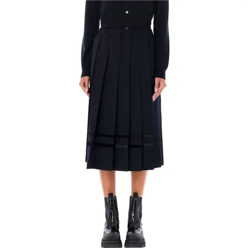 Navy Velvet Trim Pleated Midi Skirt , female, Sizes: S, XS - Comme des Garçons - Modalova