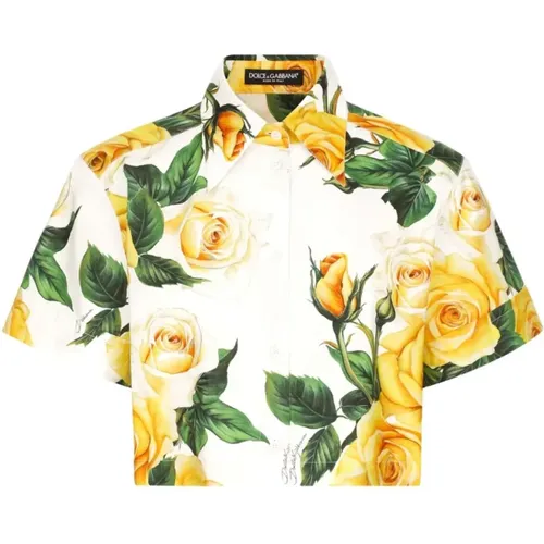 Cropped Shirt with Short Sleeves , female, Sizes: XS - Dolce & Gabbana - Modalova