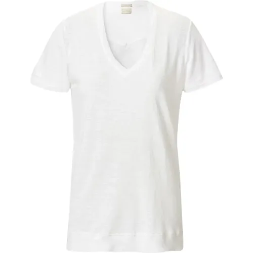 Leinen-Jersey-T-Shirt mit tiefem V-Ausschnitt , Damen, Größe: XL - Massimo Alba - Modalova