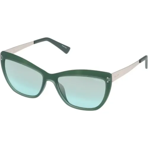 Grüne eingespritzte Sonnenbrille für Frauen , Damen, Größe: 56 MM - Police - Modalova