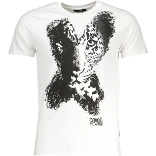 Weißes Baumwoll-Logo-Print-T-Shirt , Herren, Größe: XL - Cavalli Class - Modalova