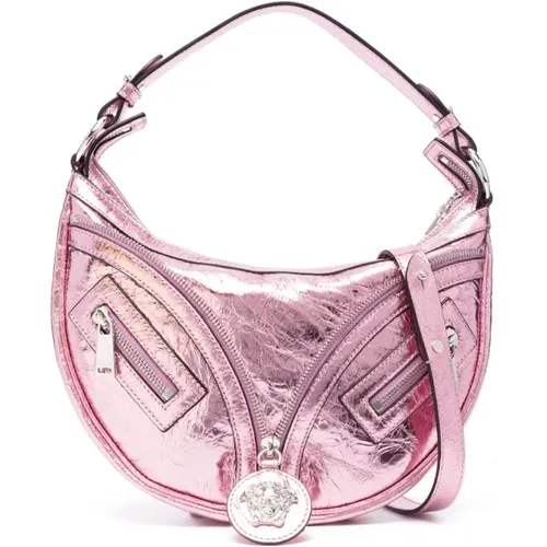 Taschen.. Rosa,Metallische Leder 'repeat' Hobo Tasche - Versace - Modalova