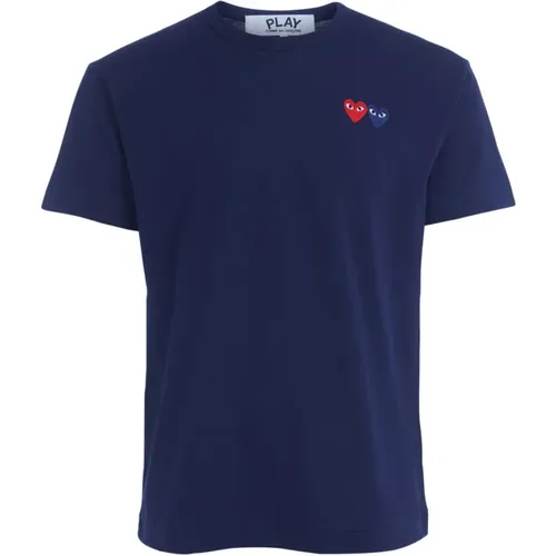 Blaues T-Shirt mit Doppelherz für Männer , Herren, Größe: 2XL - Comme des Garçons Play - Modalova