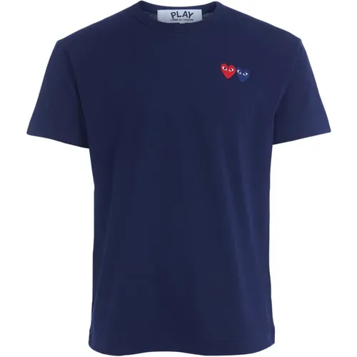 Blaues T-Shirt mit Doppelherz für Männer , Herren, Größe: M - Comme des Garçons Play - Modalova